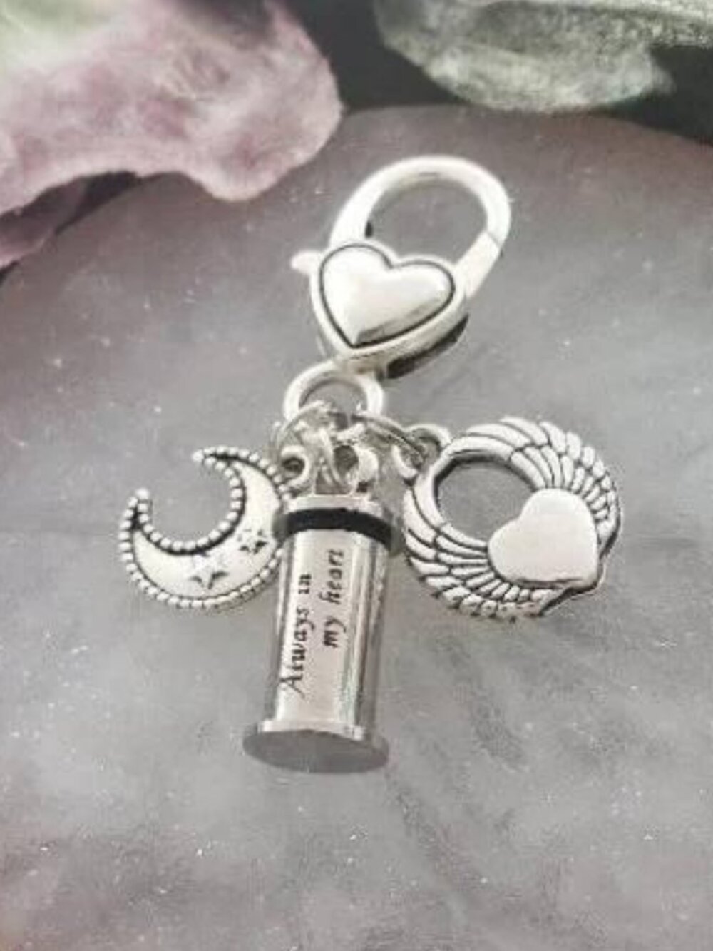Stainless Steel Cremation Urn Keychain Memorial Keepsake Charm Always My Heart